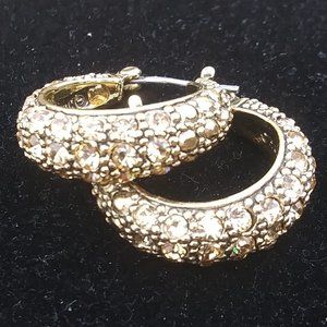 Vintage Gold tone Monet hoop earrings with rhinestones  ONE MISSING RHINESTONE